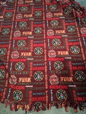 Homemade Firefighter Rescue Print Tie-Edged Fleece Throw - Reversible 63x51